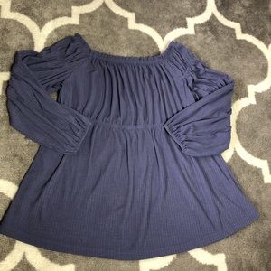 Maurices Blouse Womens 0X (14W) Off shoulder Balloon Sleeve Top Cinch Bust Top 🎃